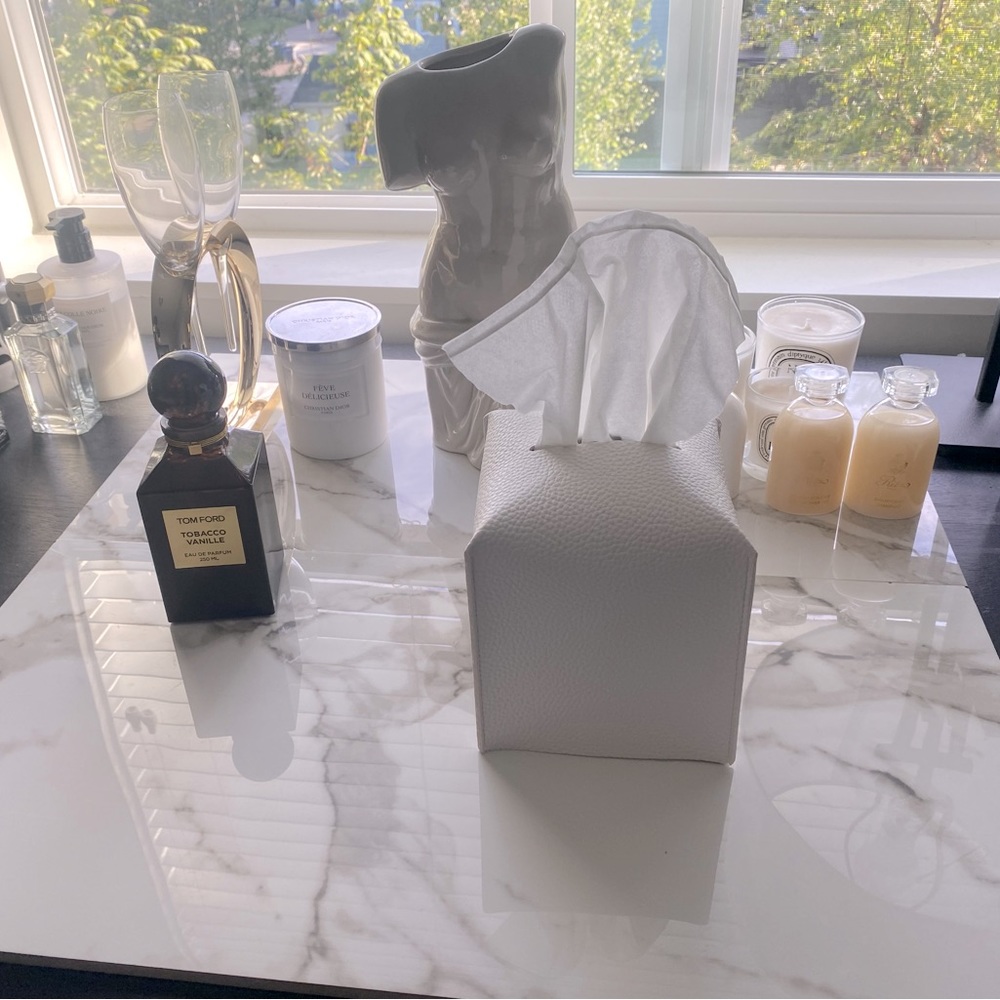 White leather tissue box cover